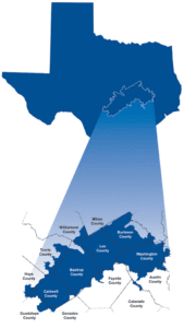 A map of Texas showing service area.